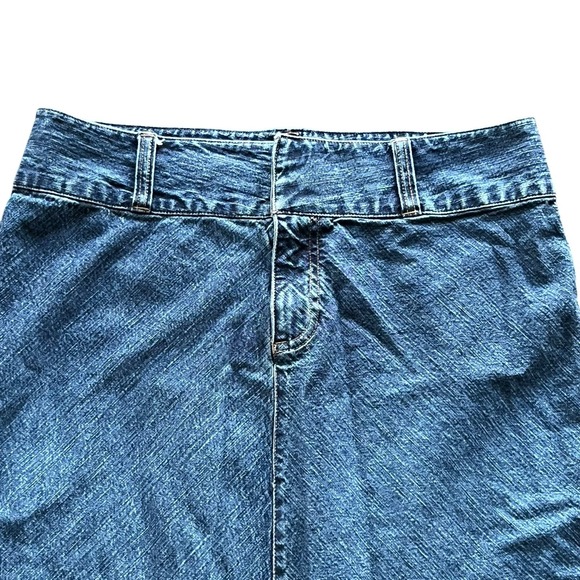Vtg Y2K Old Navy Denim Maxi Skirt 10 32" Blue‎ Jean Cotton Back Slit No Pockets - Picture 3 of 9